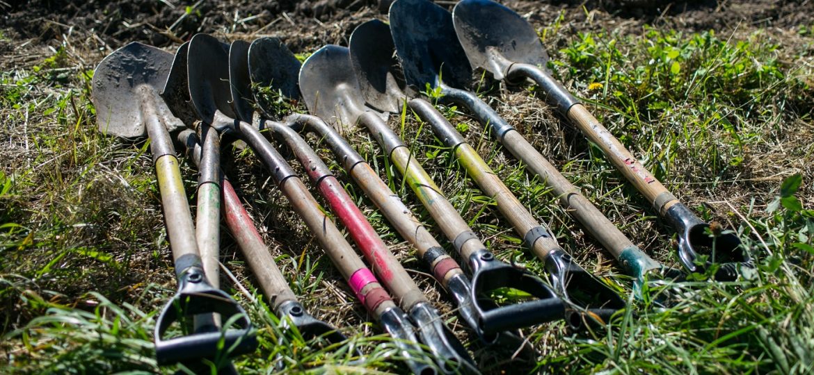 Shovels lying on the ground at a TRCA planting event